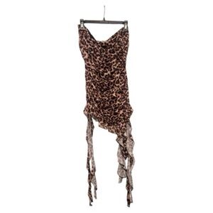 Leopard Print Ruched Strapless Dress